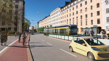 Peruskorjatulla Mannerheimintiellä jalankulku ja pyöräily kulkevat omilla väylillään. Pyöräteistä tehdään yksisuuntaiset kantakaupungin pyöräliikenteen tavoiteverkon mukaisesti.