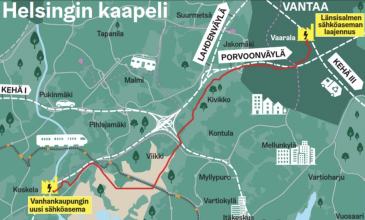 Maakaapelin reitti on merkitty karttaan punaisella.