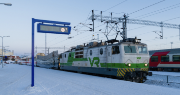 Juna Rovaniemen rautatieasemalla.