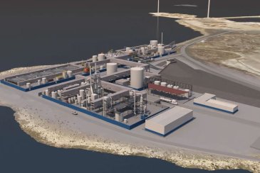 Havainnekuva Porin Tahkoluotoon suunnitellusta vanadiinilaitoksesta. Kuva: Novana