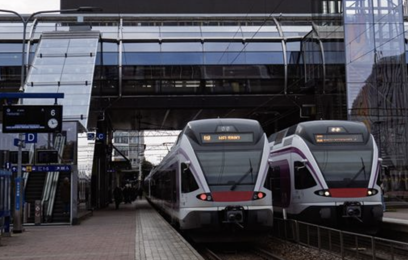 Kaksi HSL:n lähijunaa Tikkurilan asemalla.